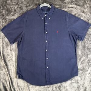 Ralph Lauren Polo Short Sleeve Button Down Shirt Navy Blue XL Red Pony Logo
